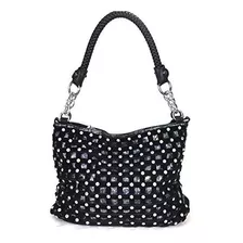 Zzfab Chispa Rhinestone Gamuza Negro Hobo Bolso.