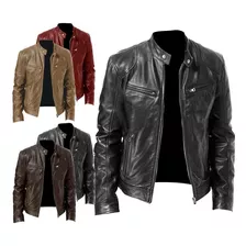 Chaqueta Forrada For Hombres Cuero Con Cremallera