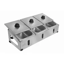 Condimentadora De Mesa Porta Condimentos Inox 3 Cubas Tampa