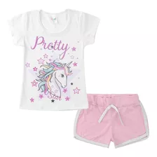 Conjunto Infantil Menina Verão Bebê Pretty Star Branco