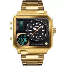 Relógio Masculino Skmei 1392 Digital Grande Quadrado Dourado