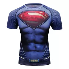 Camisa De Compressão Superman Clássico Manga Curta Elastano