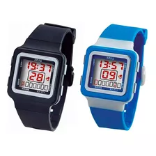 Kit 2 Relógios Infantil Prova Dágua Quadradinho Colorido Top Cor Da Correia Preto E Azul