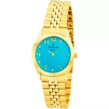 Relógio Feminin Champion Dourado Fundo Azul-turquesa Cn28633