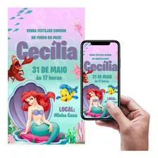 Convite Aniversário Digital Virtual Pequena Sereia Ariel