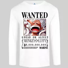 Playera Manga Larga Cartel Wanted Monkey D Luffy One Piece 