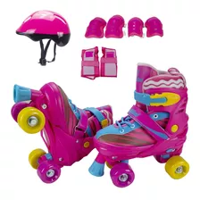 Patins Roller Completo Infantil Quad Menina Rosa Sou Luna