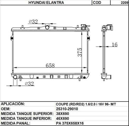 Radiador Hyundai Avante 96-00 / Elantra 96-00 / Tiburon 96-0 Foto 2