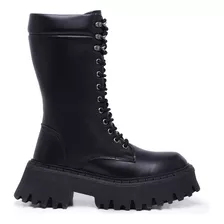 Bota Coturno Feminino Tratorada Cano Alto Blogueira Militar