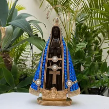 Nossa Senhora Aparecida 30cm Coroa Folheada Pedrinha Azul