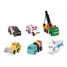 Juego De Vehículos De Juguete Battat Wood Cars Para Niños, 6