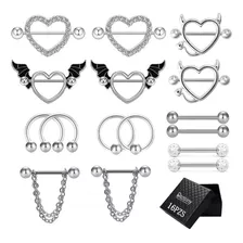 16 Piezas Piercing Pezon Nipple Set Corazon Diablito Varios