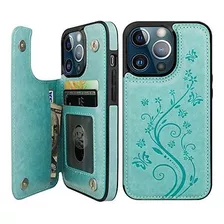 Funda Para iPhone 13 Pro/6.1/billetera/cuero Labrado/verde