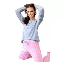 Pijama Mujer Clasico Con Botones Y Pantalón Rayado Jaia 