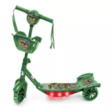 Patinete 3 Rodas Infantil Dinossauro Verde Cesta Luz Musica