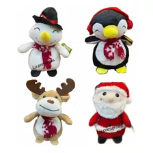 Kit 4 Pelúcia De Natal Papai Noel Pinguim Neve Rena 20cm