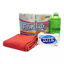 Kit Basicos Limpieza Papel Sanitario Franela Y Jabón