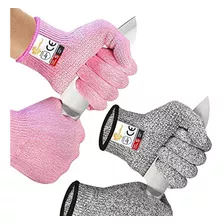 Guantes Resistentes Al Corte Nivel 5 2pares Gris Y Rosa L