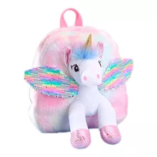 Maleta Morral Unicornio Peluche Niña Mujer Rosado Pony Ofert