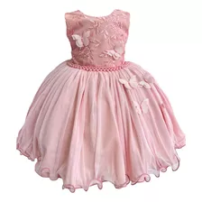 Vestido Infantil Rosê C/ Renda E Aplique Borboletas 