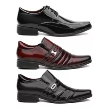 Combo 3 Pares Sapato Social Masculino Em Verniz Promoção