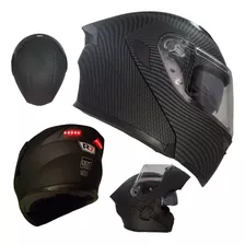 Casco Moto Abatible Luz Led Fibra Carbon Certificado Dot 