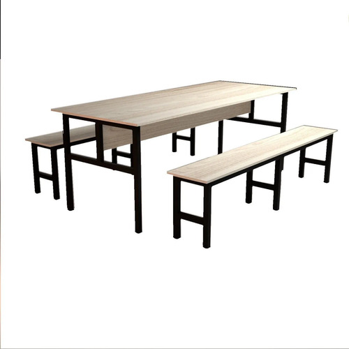 Mesa Refeitório 8 Lugares Com 2 Bancos Metal Wood Design Wt Fresno/preto