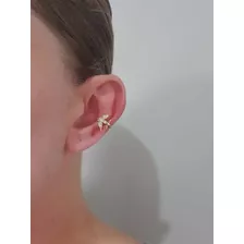 Piercing Falso Fake Pressão Orelha Banhado Ouro Com Zirconia