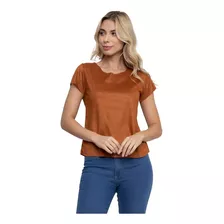 Camisa Suede Blusa Feminina Blusinha Tshirt Manga Curta Moda