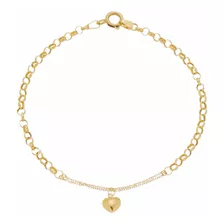 Pulseira Infantil Menina De Ouro 18k-750 Pingente Coração