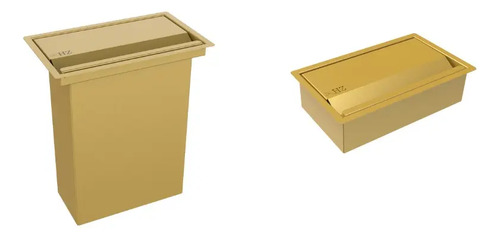 Lixeira Retangular 5,1 L + Porta Esponja De Embutir Dourado Dourado