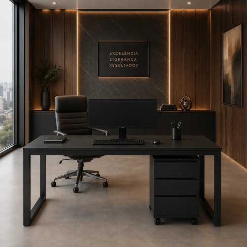 Mesa Computador Home Office Com Gaveteiro Grande Preto