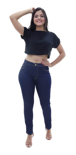 Calça Jeans Feminina Skinny Cintura Alta Fecho Botão E Ziper
