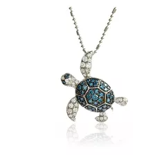 Colgante De Tortuga Oro Blanco Con Diamantes Azules Y Blanco