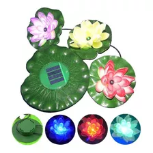 Lámpara Solar Led Flotante Flor Loto, Jardín, Estanque, Pisc