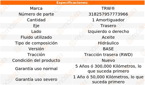 1- Amortiguador Hidrulico Trasero Izq/der Sedan 69/74 Trw Foto 2