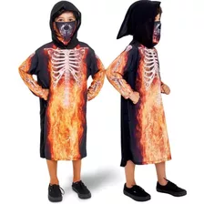 Fantasia Infantil Esqueleto Em Chamas Caveira Halloween