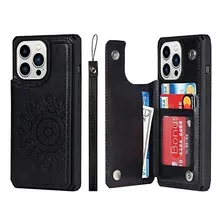 Funda Para iPhone 13 Pro Billetera Cuero Mandala Negro