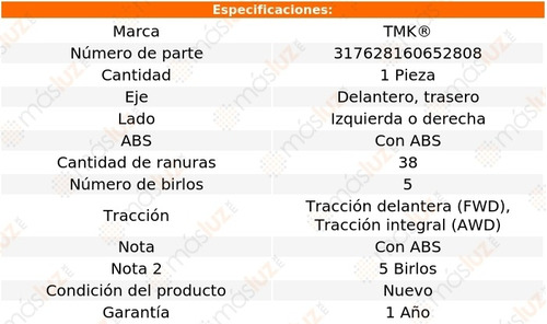 (1) Maza Del O Tras Izq/der Explorer V6 3.5l 11/15 Tmk Foto 2