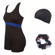 Malla Natacion Mujer Short Pierna Resistente Cloro Y Gorro