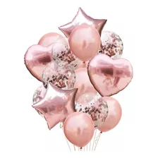 Bouquet Globo Latex Confetti Oro Rosa Corazon Estrella