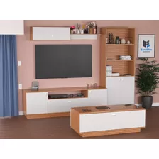 Combo Mesa Tv + Biblioteca + Mesa Ratona + Repisa Modular