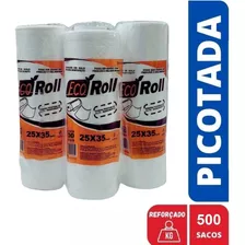 3 Bobina Plástica Picotada 25x35 500 Saco Reforçado Eco Roll