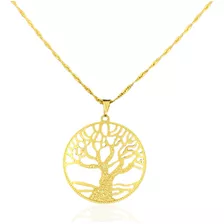 Colar Pingente Mandala Árvore Da Vida Folheado A Ouro 18k