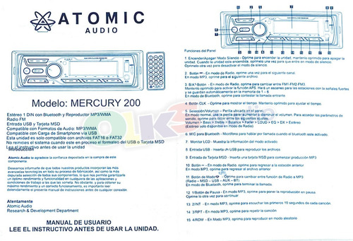 Autoestereo Con Usb Sd Bluetooth Control Atomic Mercury200 Foto 7