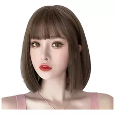 Peluca Cabello Natural Bob Castaño Claro Mujer Air Flequillo