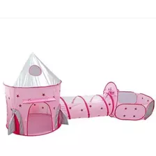 Tenda Infantil Rosa Foguete Túnel Infantil 3 Em 1