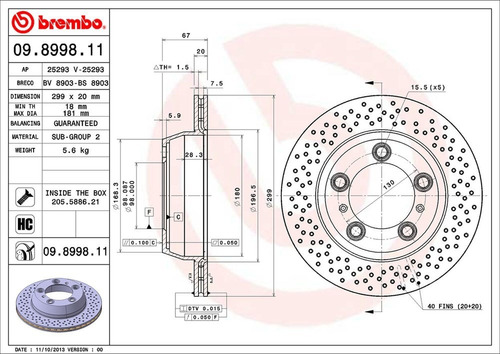 Disco De Freno / Porsche Boxster Base 2011-2012 Trasero Vent Foto 2