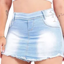 Shorts-saia Jeans Feminino Cintura Alta Desfiado Top