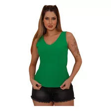 Blusa Regata Feminina Tecido Duna Decote V Sem Manga Verão